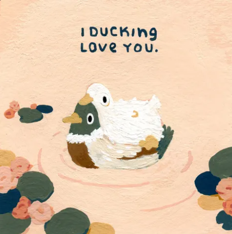 Illustration de deux canards câlins dans l’eau